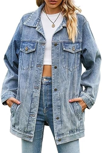 Womens Fall Fashion Denim Jacket Retro Jeans Coats Long Sleeve